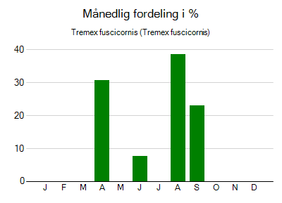 Tremex fuscicornis - månedlig fordeling