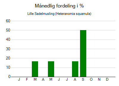 Lille Sadelmusling - månedlig fordeling