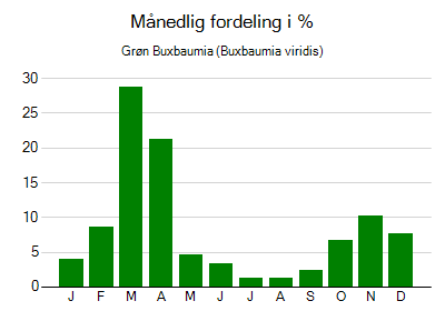 Grøn Buxbaumia - månedlig fordeling