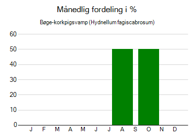 Bøge-korkpigsvamp - månedlig fordeling