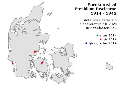 Ptenidium fuscicorne - udbredelseskort