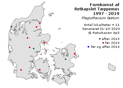 Retkapslet Tæppemos - udbredelseskort