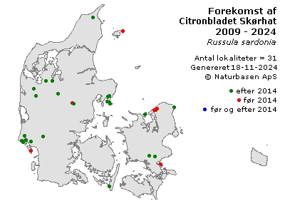 Citronbladet Skørhat - udbredelseskort