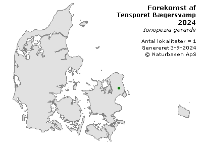 Tensporet Bægersvamp - udbredelseskort