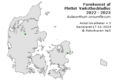 Plettet Væksthusbladlus - udbredelseskort