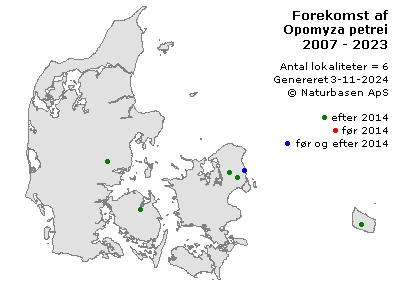 Opomyza petrei - udbredelseskort