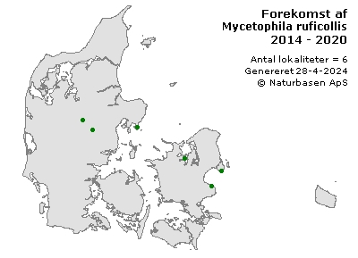 Mycetophila ruficollis - udbredelseskort