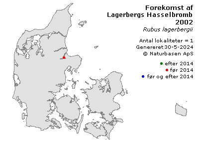 Lagerbergs Hasselbrombær - udbredelseskort