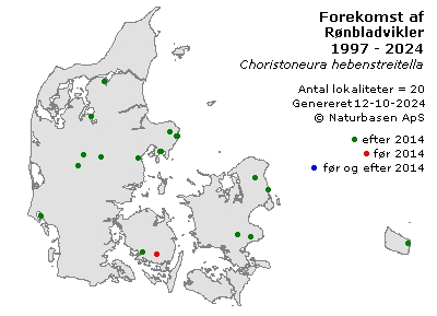 Rønbladvikler - udbredelseskort