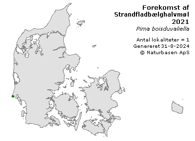 Strandfladbælghalvmøl - udbredelseskort