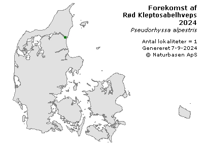 Rød Kleptosabelhveps - udbredelseskort