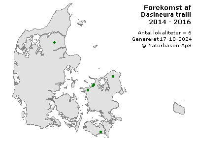 Dasineura traili - udbredelseskort