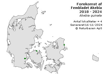 Fembladet Akebia - udbredelseskort