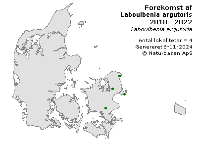 Laboulbenia argutoris - udbredelseskort