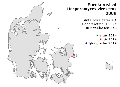 Hesperomyces virescens - udbredelseskort