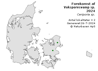 Voksporesvamp sp. - udbredelseskort