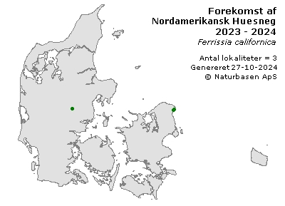 Nordamerikansk Huesnegl - udbredelseskort