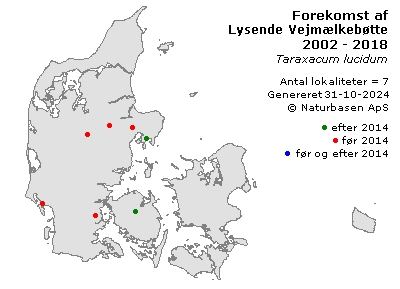 Lysende Vejmælkebøtte - udbredelseskort