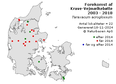 Krave-Vejmælkebøtte - udbredelseskort