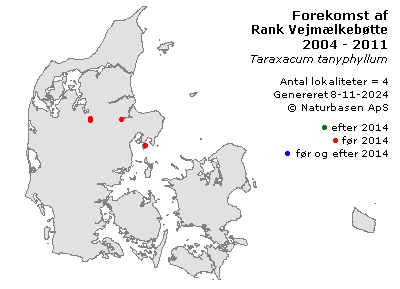 Rank Vejmælkebøtte - udbredelseskort