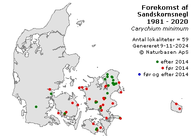 Sandskornsnegl - udbredelseskort