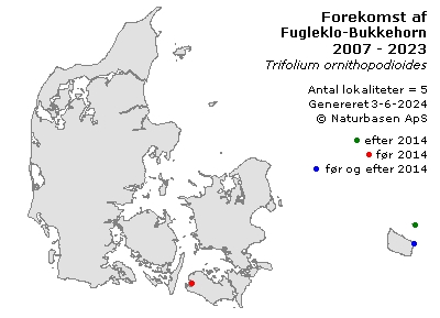Fugleklo-Bukkehorn - udbredelseskort