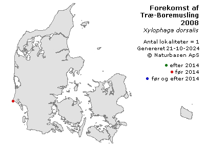 Træ-Boremusling - udbredelseskort